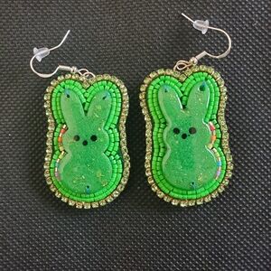 Handmade Beaded Green Peep Bunny Earrings I Made Myself